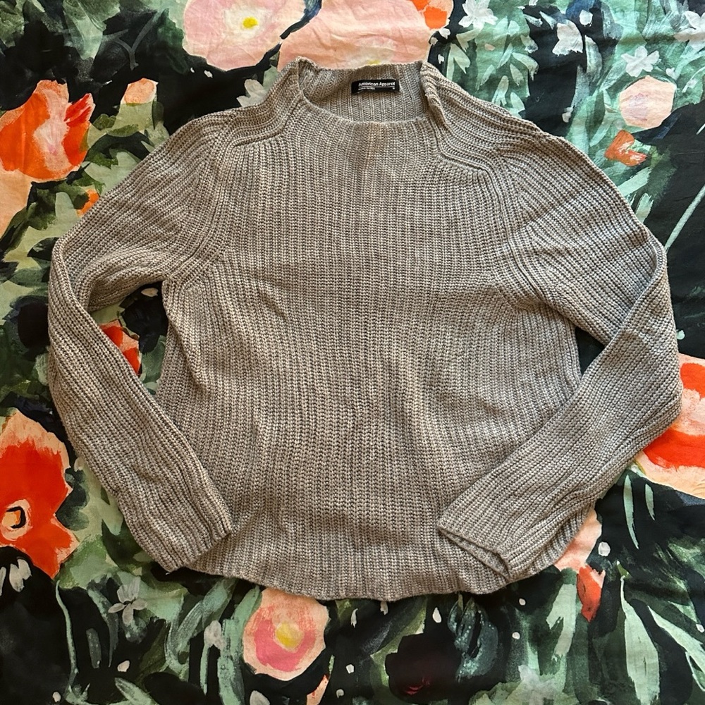 American Apparel Grey Mock Turtleneck Cropped Long Sleeve Sweater